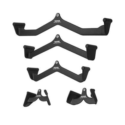 VEVOR LAT Pulldown Attachments, Cable Machine Rowing T-Bar V-Bar 5 Set, Tricep Pull down Bar, Back Strength Training Rubber Coated Handle Grip, Bicep Curl Tricep Lat Pulldown Bar for Home Gym Fitness