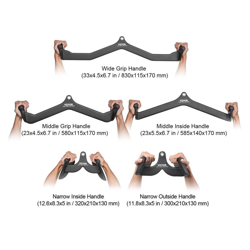 VEVOR LAT Pulldown Attachments, Cable Machine Rowing T-Bar V-Bar 5 Set, Tricep Pull down Bar, Back Strength Training Rubber Coated Handle Grip, Bicep Curl Tricep Lat Pulldown Bar for Home Gym Fitness