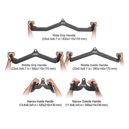 VEVOR LAT Pulldown Attachments, Cable Machine Rowing T-Bar V-Bar 5 Set, Tricep Pull down Bar, Back Strength Training Rubber Coated Handle Grip, Bicep Curl Tricep Lat Pulldown Bar for Home Gym Fitness
