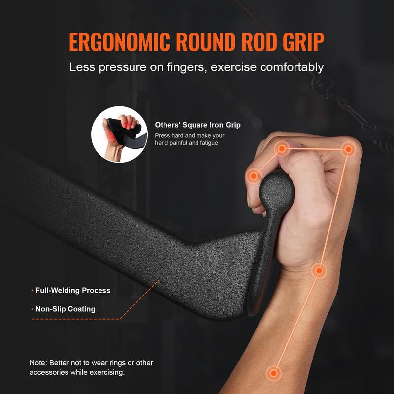 VEVOR LAT Pulldown Attachments, Cable Machine Rowing T-Bar V-Bar 5 Set, Tricep Pull down Bar, Back Strength Training Rubber Coated Handle Grip, Bicep Curl Tricep Lat Pulldown Bar for Home Gym Fitness