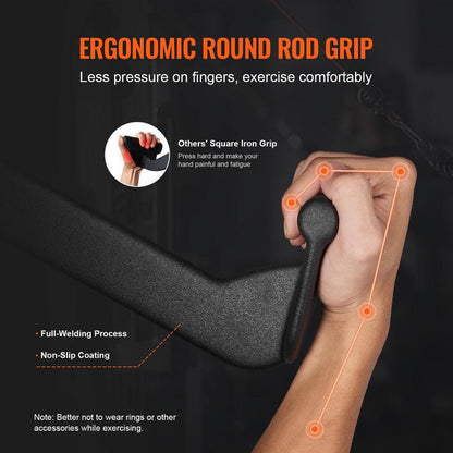 VEVOR LAT Pulldown Attachments, Cable Machine Rowing T-Bar V-Bar 5 Set, Tricep Pull down Bar, Back Strength Training Rubber Coated Handle Grip, Bicep Curl Tricep Lat Pulldown Bar for Home Gym Fitness